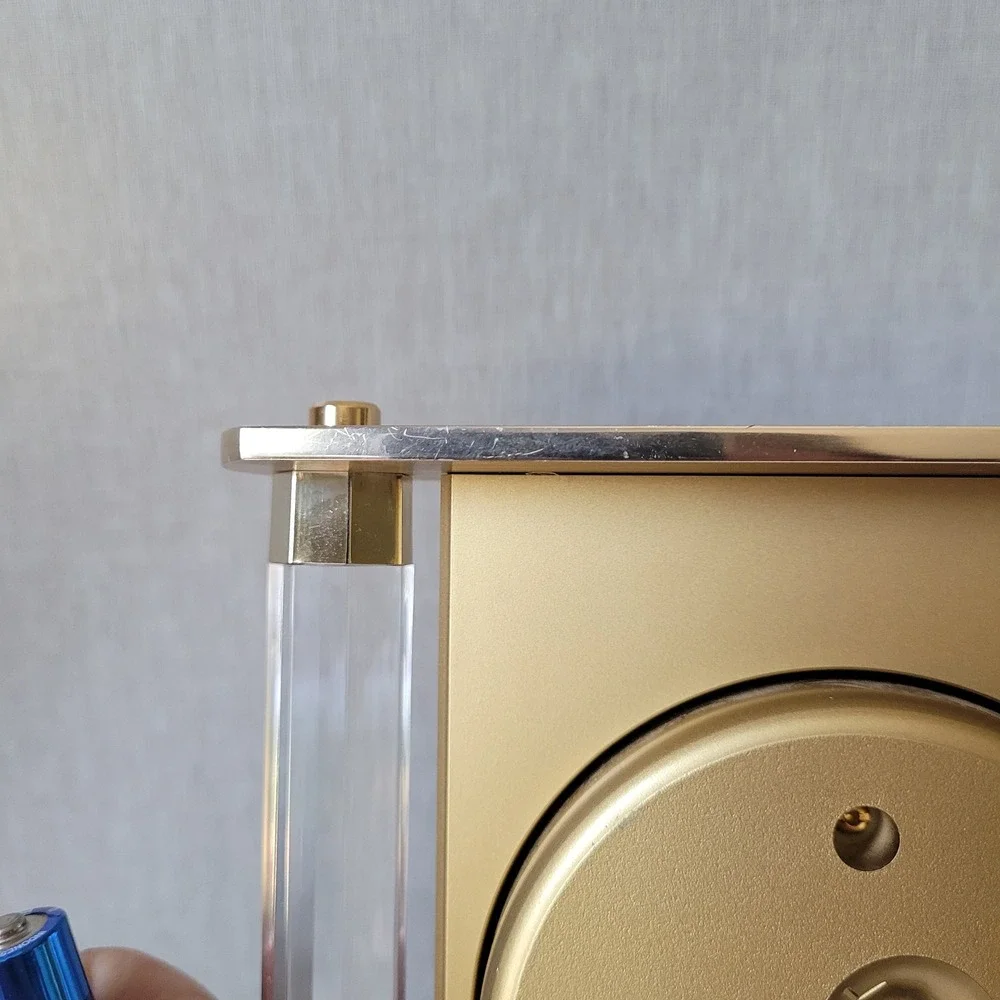 Vintage Seiko Quartz Desk Clock Lucite Pillars Gold Tone Mantel Clock MCM Japan